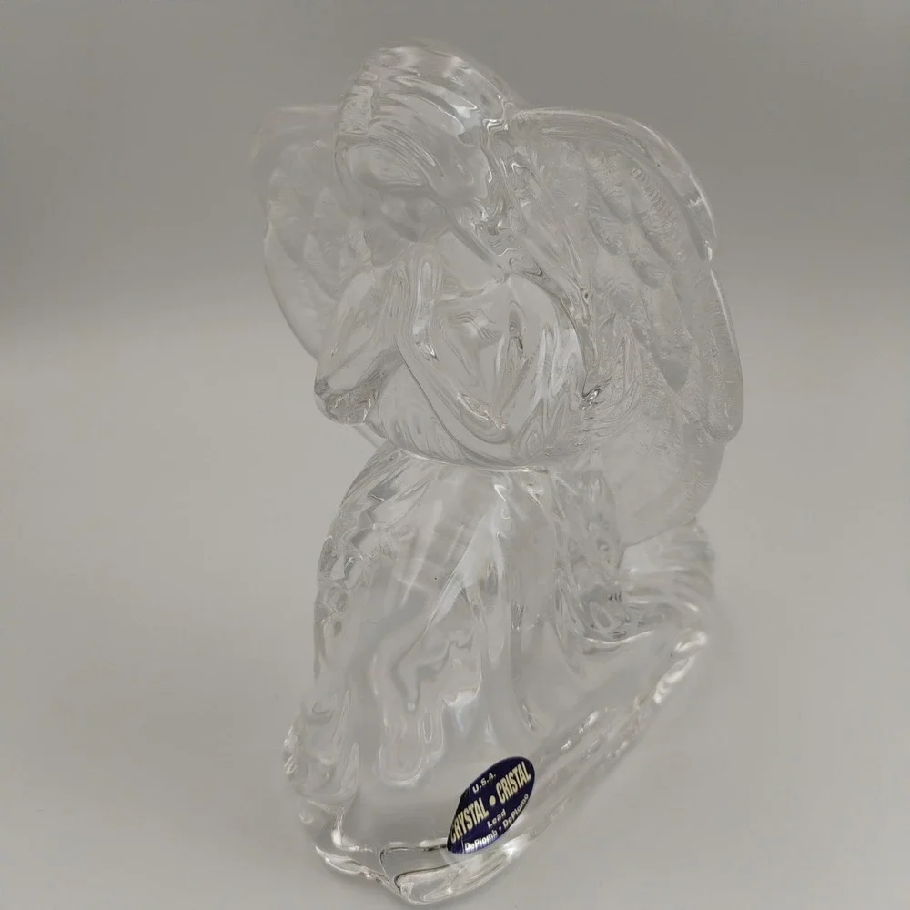 Vintage DePlomb Lead Crystal Kneeling Praying Angel Votive Candle Holder USA 6